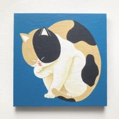 毛繕い　三毛猫　アクリル画　テクスチャーアート　原画のサムネイル