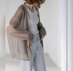 pois double mesh cardigan /beige - メルカリ