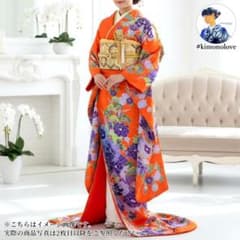 ※kyotokiページ：引き振袖 化繊 刺繍 牡丹 濃オレンジA-2841 引き振袖 化繊 刺繍 牡丹 濃オレンジ 花嫁衣装 ビンテージ着物 A-2841