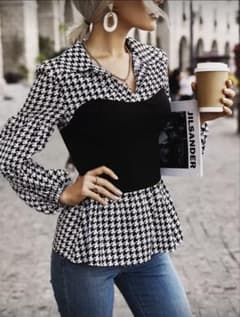 SHEIN 千鳥柄 チュニックブラウスのサムネイル
