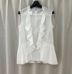 【美品】ANAYI ストレッチローンフリルペプラム ブラウス サイズ36のサムネイル