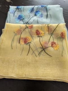 イエロー 、ブルー花柄刺繍 シースルー ストール2枚セットのサムネイル