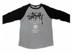 Stussy ラグラン ロングスリーブ Tシャツ L グレー ブラックのサムネイル