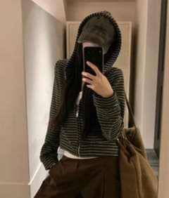 ボーダー ジッパー フーディー パーカーのサムネイル