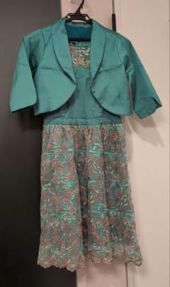 ターコイズ 花柄ドレスとジャケット セットのサムネイル