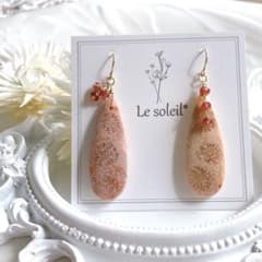 一点物✧ピンクフォッシルコーラル×パパラチアサファイアピアス✧14kgf