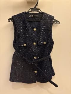 ZARA ツイード風 スパンコール ベスト ジレのサムネイル