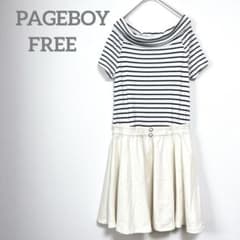 Pageboy Docking Dress, Off-Shoulder, Size M, Short-Sleeved Dress, Striped Pattern