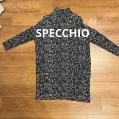 美品 SPECCHIO プリーツ加工 長袖チュニックワンピース モノトーン 40