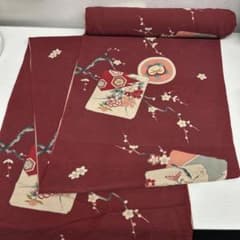 正絹 紋意匠 小紋 反物 エンジ 赤 地紋 冊子 梅文様 長尺 未仕立て レトロ