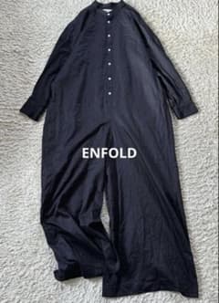 美品　ENFOLD ジャンプスーツ　オールインワン　バンドカラー　ネイビー　38 美品 ENFÖLD オールインワン ジャンプスーツ ネイビー サイズ38 - メルカリ