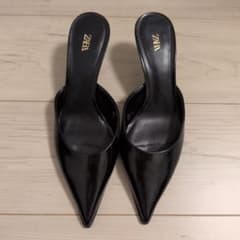 ZARA ブラックリボンポインテッドトゥミュール 36 ZARA ポインテッドトゥ ミュール ブラック - メルカリ