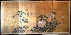 四つ折り屏風 日本画 金箔彩色 『牡丹』 - メルカリ