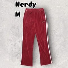 Nerdy ノルディ ベロア トラックパンツ レッド M 刺繍ロゴ