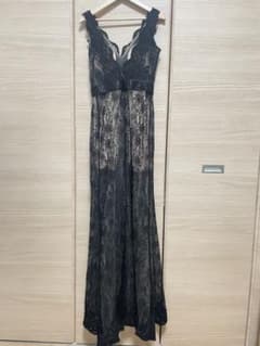 16ANNY LEE◆ブラックレースVネックドレス◆スリットのサムネイル