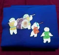 名古屋帯 名古屋仕立て かわいい子供柄 お太鼓柄 青地 正絹