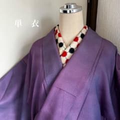 ピンク×ブルーの膨れ織りが玉虫色に妖しく光る個性的な正絹無地単衣 