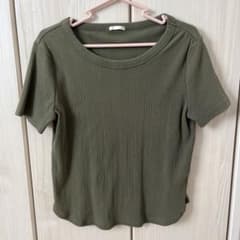 GU リブ 半袖Tシャツ カーキ XLのサムネイル