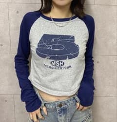 クロップド丈ナンバープリントラグランスリーブTシャツのサムネイル