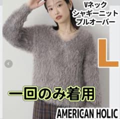 ✳️美品　アメリカンホリック Vネック シャギーニットプルオーバー グレーのサムネイル