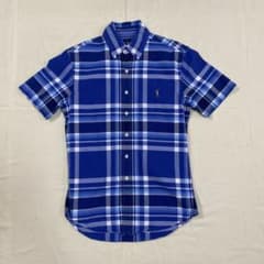 【着回し抜群】ポロラルフローレン 半袖 チェックシャツ 青 160のサムネイル