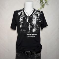 archive グランジy2k 亜熱帯00s Vネック十字架羽英字Tシャツ - メルカリ