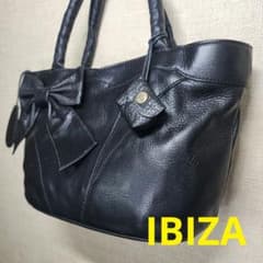 極美品 希少】 IBIZA イビサ ソフトレザー ハンドバッグ リボン 黒 