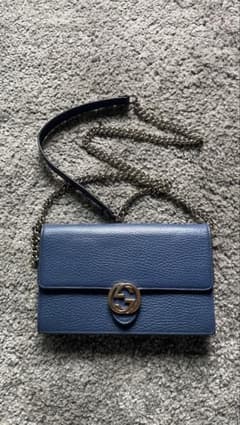正規品 GUCCI インターロッキングG チェーンショルダーバッグ ブルー