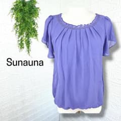 5821 [Sunauna] 반소매 블라우스 쉬폰 포멀 블루 퍼플