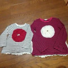 姉妹コーデ☆(100.130cm) Letoco ボーダー&フリルの長Tシャツのサムネイル