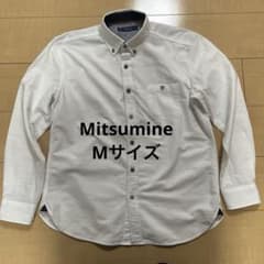 MITSUMINE 남성 화이트 긴팔 셔츠 버튼 다운