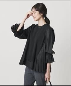 UNITED ARROWS プリーツ コンビ ニット ブラウス ウォッシャブル 