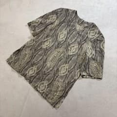 Leilian short-sleeved blouse, size M, greige, all-over print, vintage high-end women's clothing.
