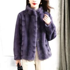 新品未使用】エコミンクファーコート✨高級感 スタンドカラー パープル 