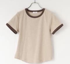 LOWRYS FARM リンガーTシャツ 半袖 ベージュ×ブラウンのサムネイル