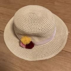 ベージュ ストローハット ポンポン付き 麦わら帽子のサムネイル