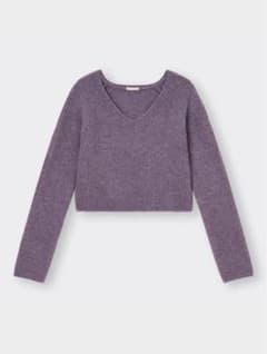 GU 完売品 パフィータッチVネッククロップドセーター(長袖)のサムネイル