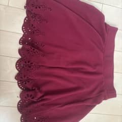 ワインレッド フレアミニスカート 花柄カットワークのサムネイル