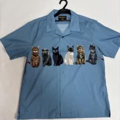UNIVERD72 猫柄 半袖シャツ ブルー - 5