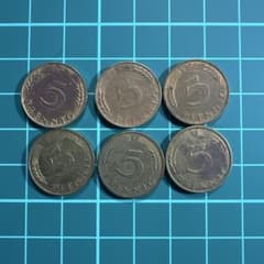 旧西ドイツ 5ペニヒ硬貨 6枚セットのサムネイル