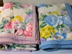 京都西川　Rose シルクブランケットローズ　140cm×200cm　絹100％ 美品・ペア 京都西川 ローズ 綿100％ 毛布 2枚 シングルサイズ 日本製