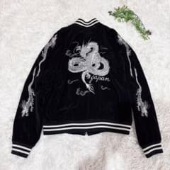 THIRD ROWスカジャンベロア龍ジャパン黒ブラック刺繍M - メルカリ