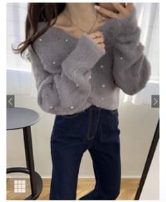 GRL グレイル　パールカシュクールシャギーニットトップスのサムネイル
