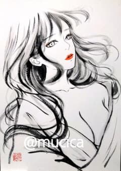 肉筆原画 手描きイラスト 絵画 オリジナル アナログ 水彩画 美人画