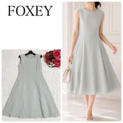 極美品✨フォクシー 定価11.8万 上質夏ウール✨フレア ミント色