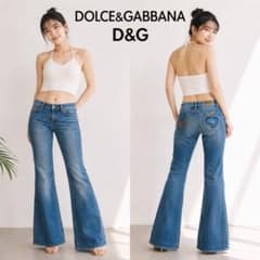 ドルチェアンドガッバーナ スタッズ ダメージ パイソン ローライズ フレアデニム D&G ドルチェ&ガッバーナ フレアデニム 美脚 ローライズ 70 レディース