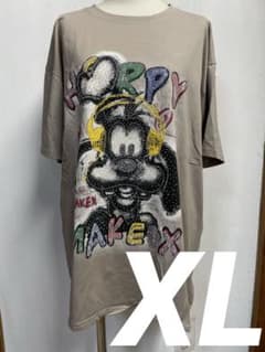 XL Tシャツ キャラクター グーフィー プリント ラインストーン ベージュ ①のサムネイル