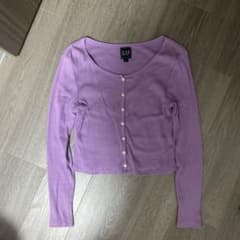 GAP リブ編み 長袖 カーディガン パープル Sのサムネイル