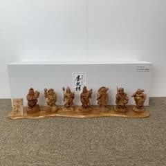 상태좋음 야쿠스기 칠복신 입상 목각 연기물 박 켄이치로작 받침대 첨부