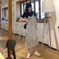 ワンピース 韓国 キャミワンピース ロング丈 ホワイト 体系カバー 着痩せのサムネイル